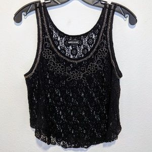 Black Festival Beaded Lace Crop Top
